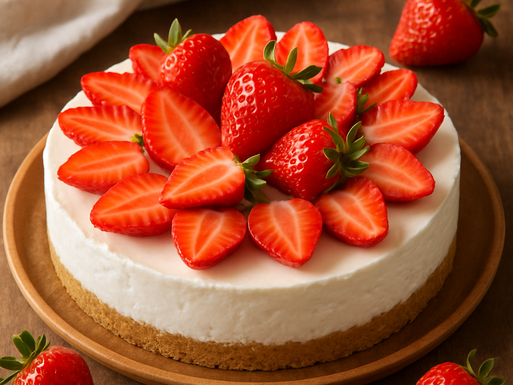 Monchoutaart met aardbeien